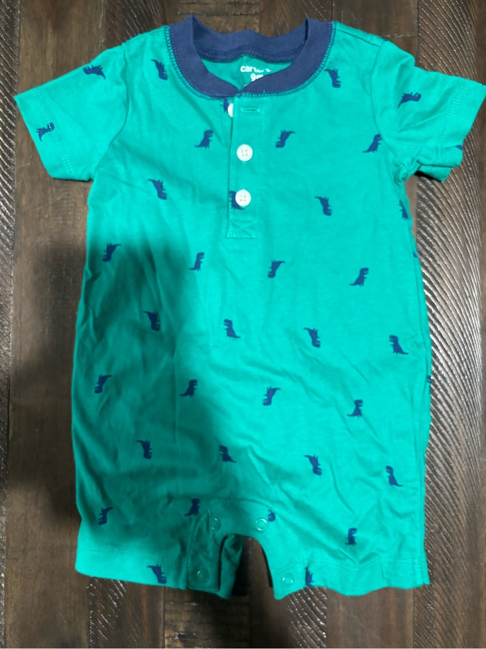 Carter's Teal Short-Sleeve Dino Print One-Piece